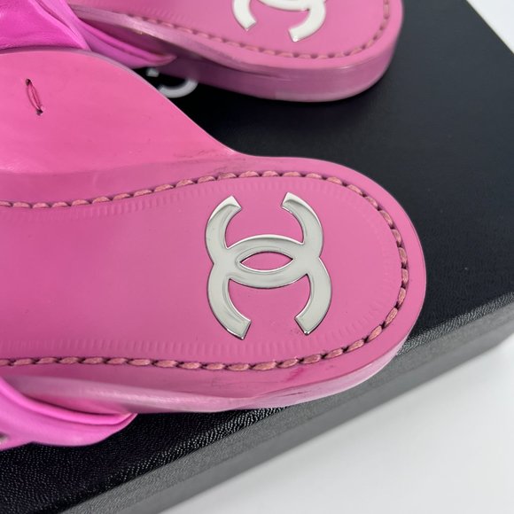 19C 35C Pink Purple Chain Detail CC logo Thong Sandals Flats C875 - Picture 10 of 17